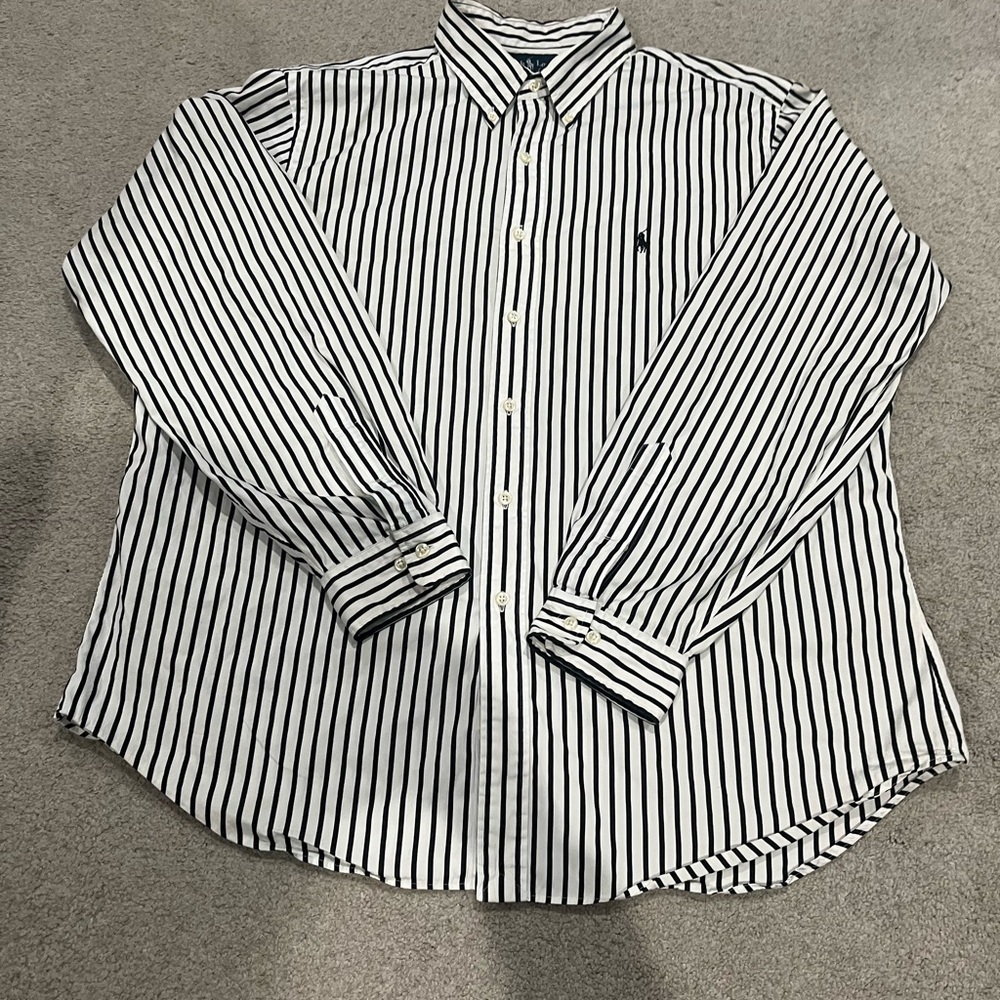 Ralph Lauren Classic Men’s White & Black Stripe Button-Down Shirt, XL 17 1/2,